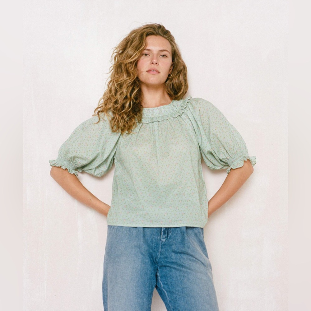 Christy Dawn The Suraya Blouse in Ditsy Teal Size XL